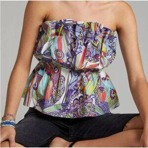 Anthropologie Diana Ruffled Tube Top Medium Strapless Cotton Pullover Colorful